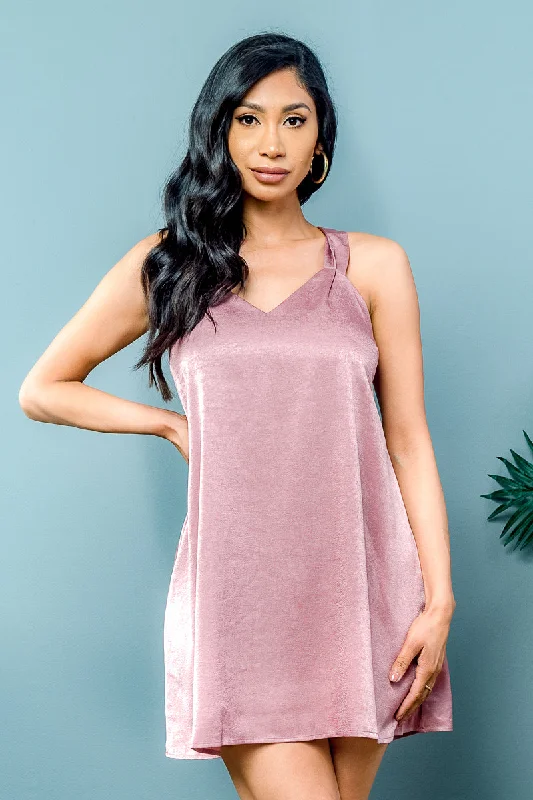 Sleeveless Tie Back Solid Mini Dress In Mauve (LD41975)