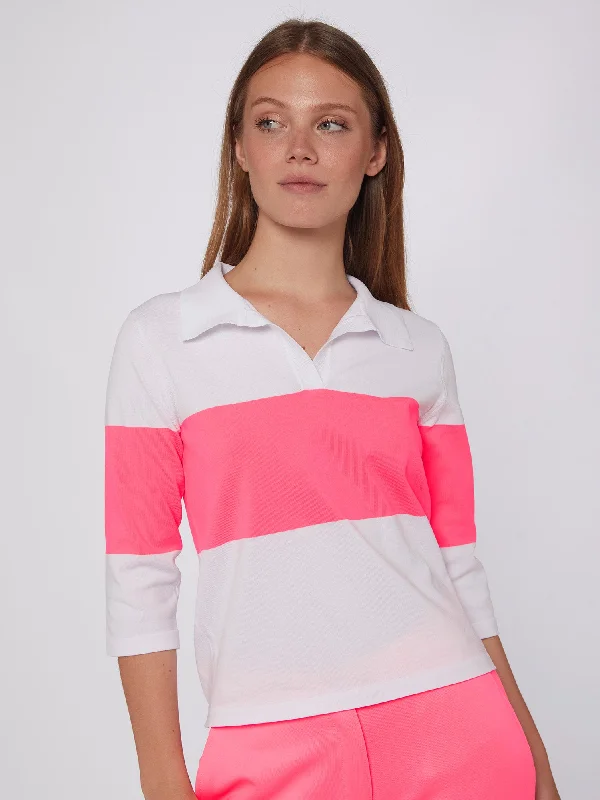 Vilagallo Ecru & Neon Pink Polo Top