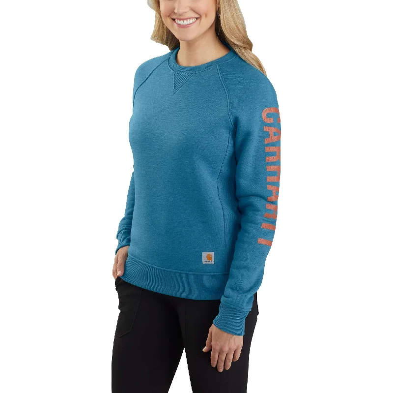 Women's Relaxed Fit Midweight Crewneck Block Logo Sleeve Graphic Sweatshirt