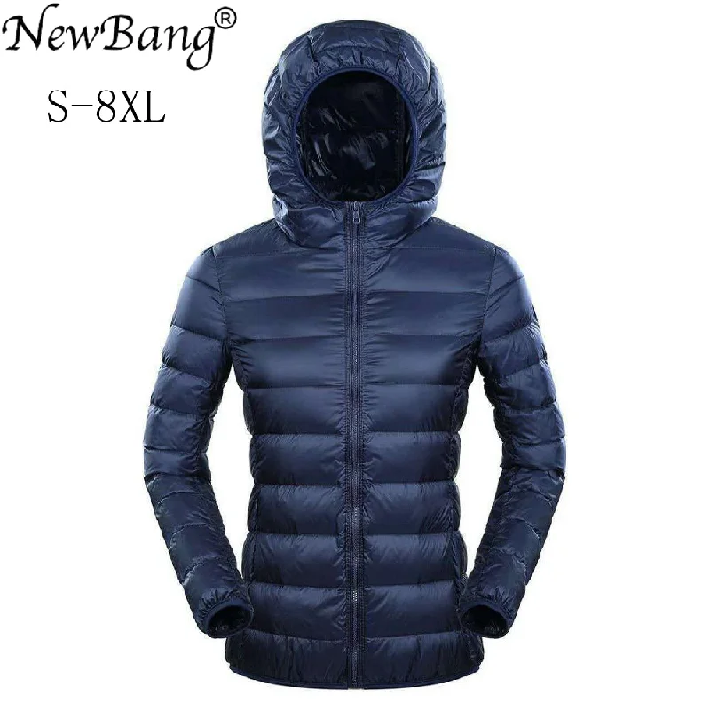 NewBang Brand 7XL 8XL Down Jacket Women Hooded Ultra Light Down Jacket Women Plus Feather Winter Thin Warm Windbreaker Coats