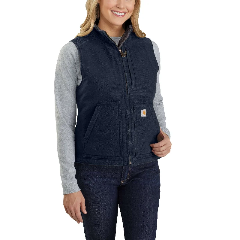 Women's Relaxed Fit Washed Duck Sherpa Lined Mock Neck Vest