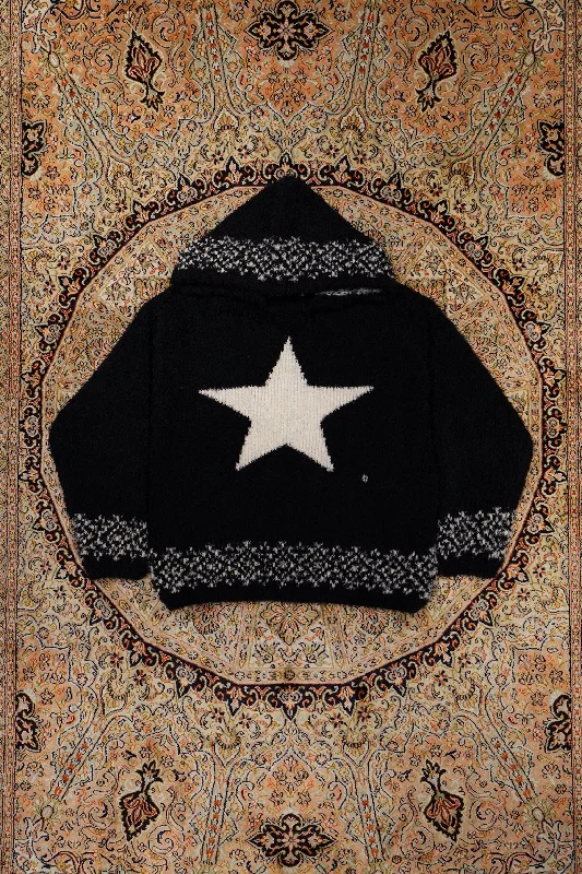 Children of the discordance OVERSIZED STAR MOTIF KNIT HOODIE (BLACK)