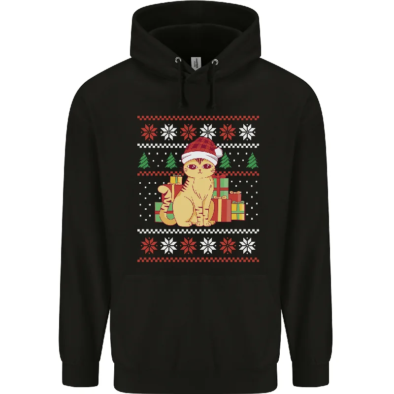 A Cute Christmas Cat With Presents Xmas Mens 80% Cotton Hoodie