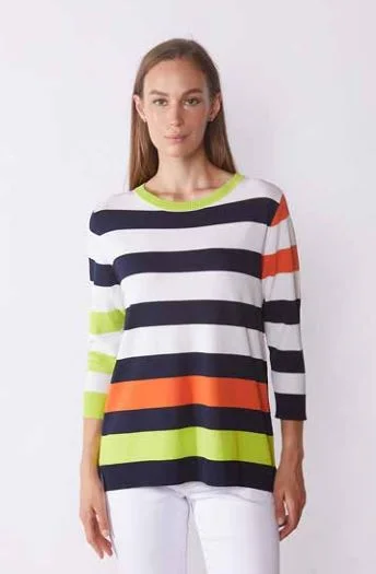 Rizzolo Multi Coloured Striped Boat Neck Sweater Top