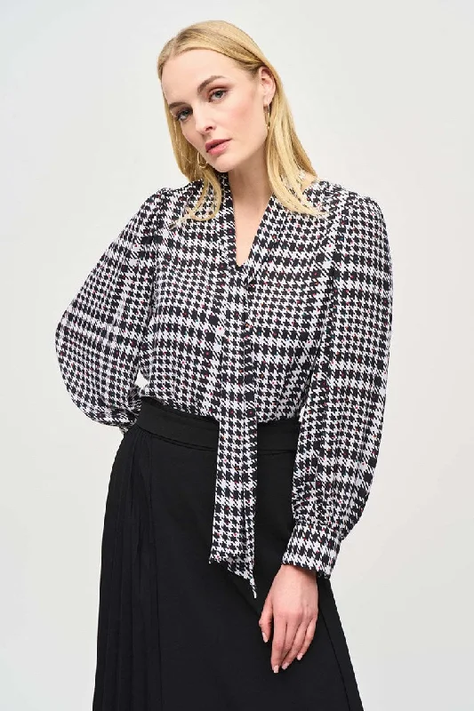 Joseph Ribkoff Georgette Plaid Puff Sleeve Top