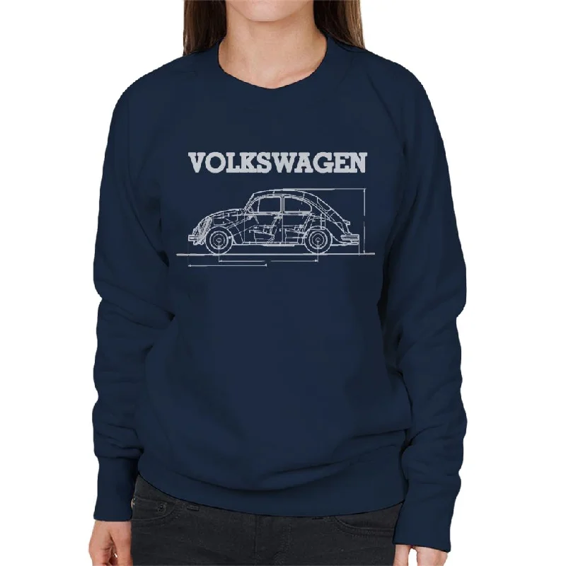 athletic streetwear sweatshirtVolkswagen Beetle White Technical Blueprint Outline Women's Sweatshirt