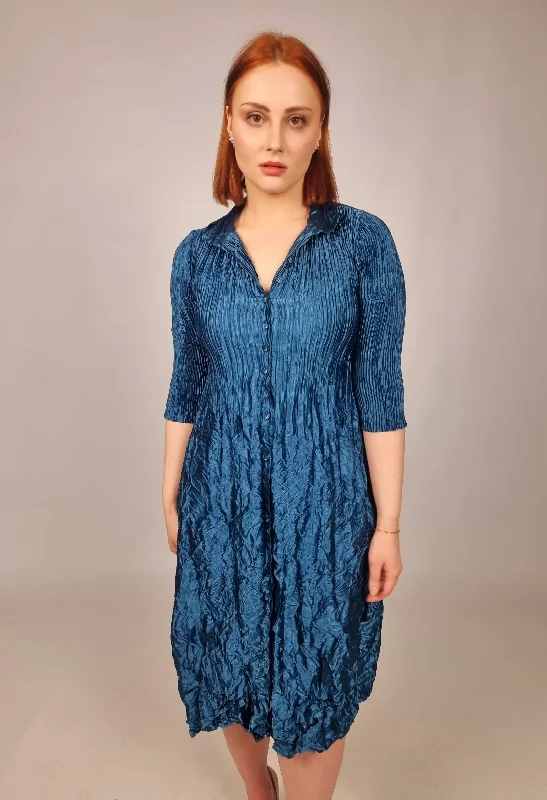 Alquema Steel Blue Meatallic Nehru Coat Dress