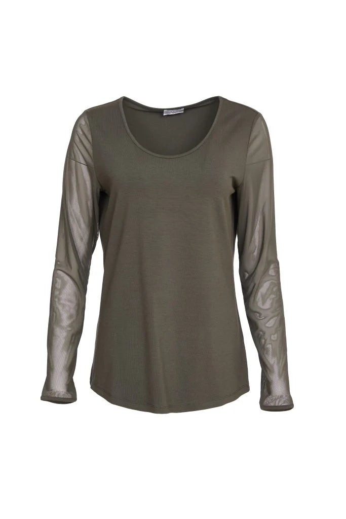 Naya Forest Green Long Sleeved Mesh Sleeve Top