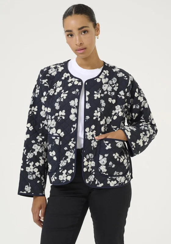 Kaffe Valia Floral Print Quilted Jacket, Navy