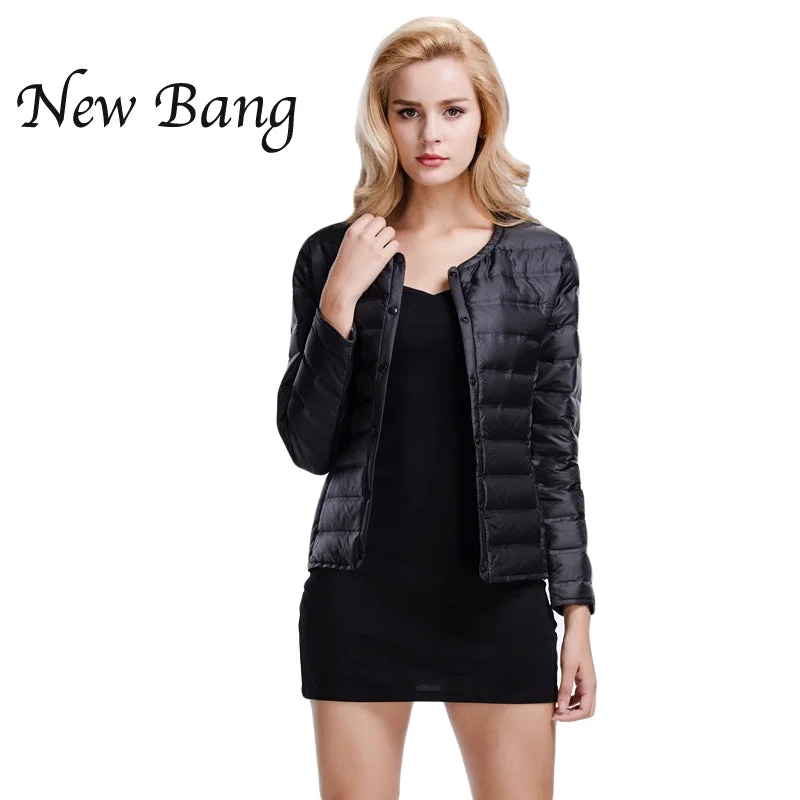 NewBang Brand Feather Coat Ultra Light Down Jacket Women Lightweight Portable Slim Female Windbreaker Collarless Coat