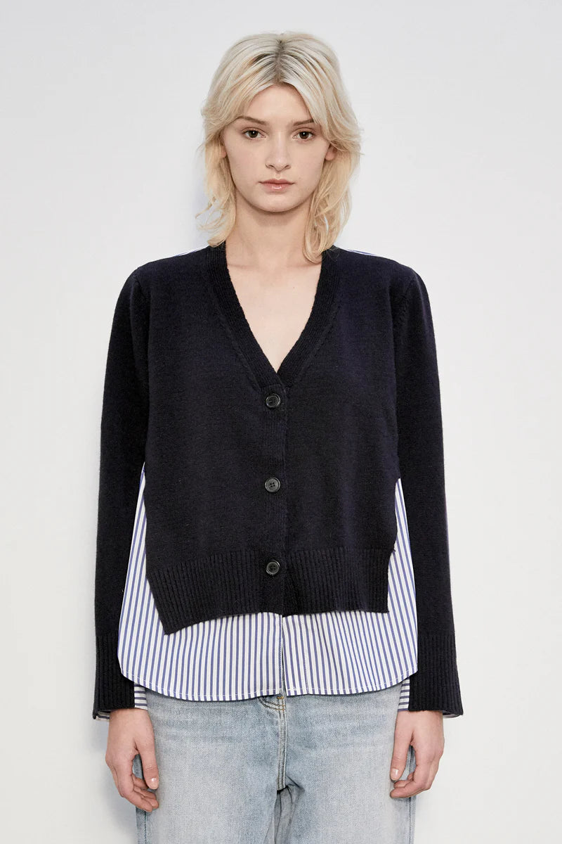 MeiMeiJ Navy Shirt Style Contemporary Cardigan