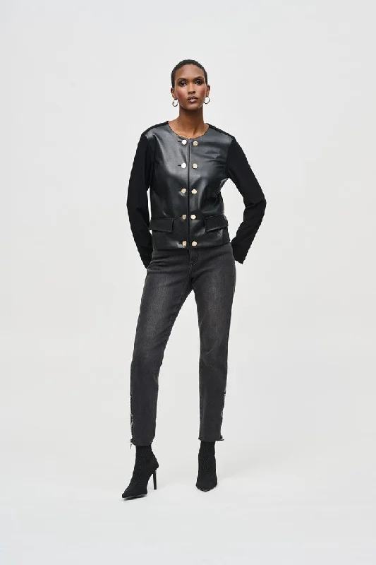 Joseph Ribkoff Black Silky Knit and Leatherette Jacket