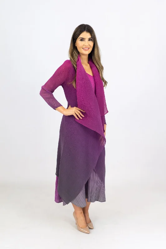 Alquema Long Collar Fuscia Ombre Dress And Collare Coat