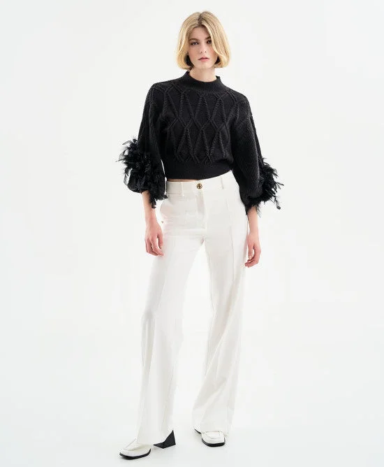 Access Fashion Knitted blouse with puffed sleeves and feathers