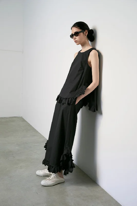 MEIMEIJ Sleeveless Black Black Ruffle Blouse