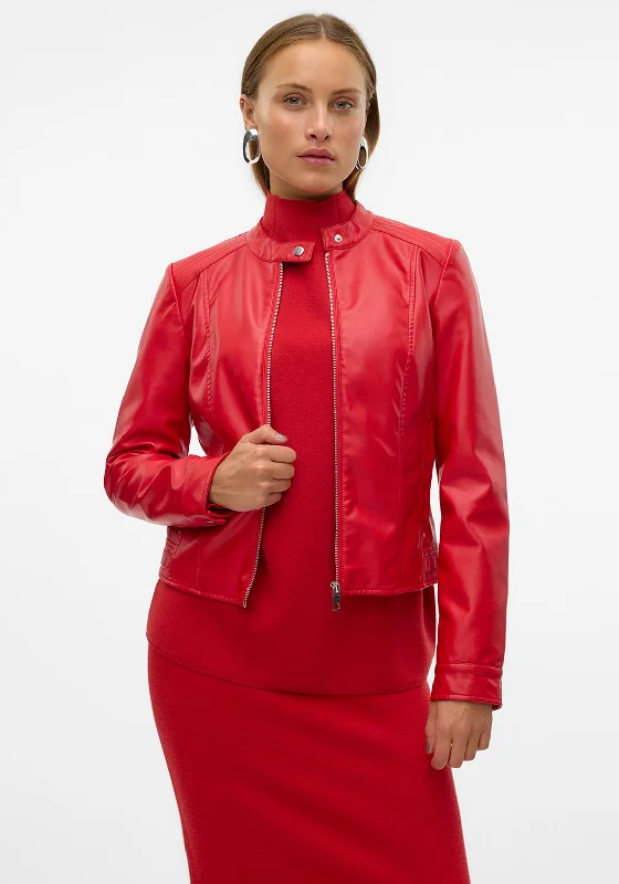 Vero Moda Favodream Faux Leather Jacket, Red