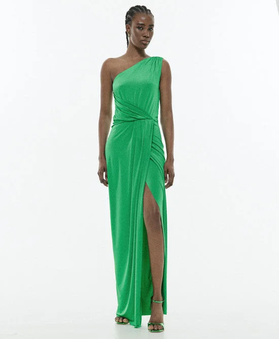 Access Green One Jersey Dress With Pleats