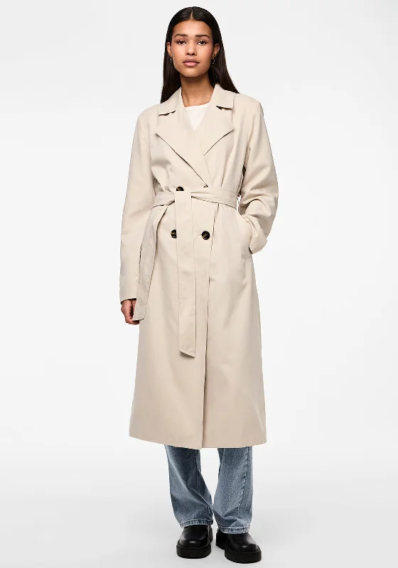 Pieces Scarlett Belted Trench Coat, Beige