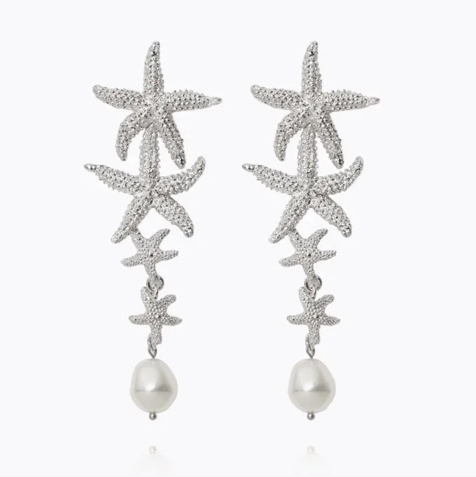 Caroline Svedbom Falling Sea Star Earrings Rhodium Pearl