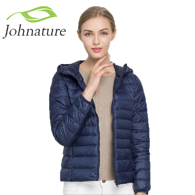 Johnature 2018 Hooded 90% White Duck Jacket Autumn Winter 12 Colors New Warm Slim Zipper Women Fashion Light Down Coat S-3XL