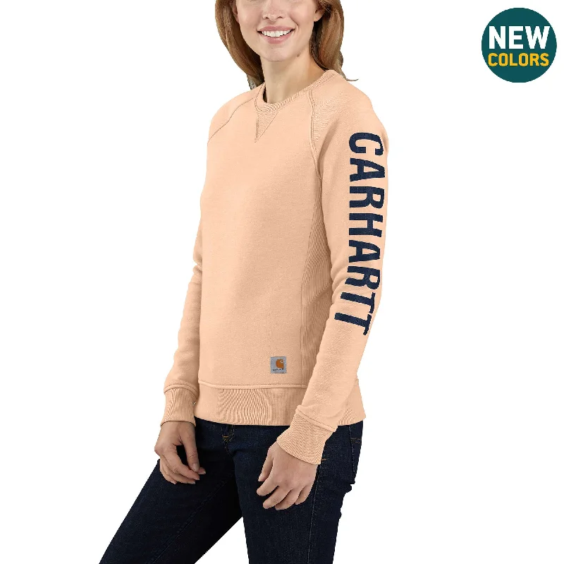 Women's Relaxed Fit Midweight Crewneck Block Logo Sleeve Graphic Sweatshirt