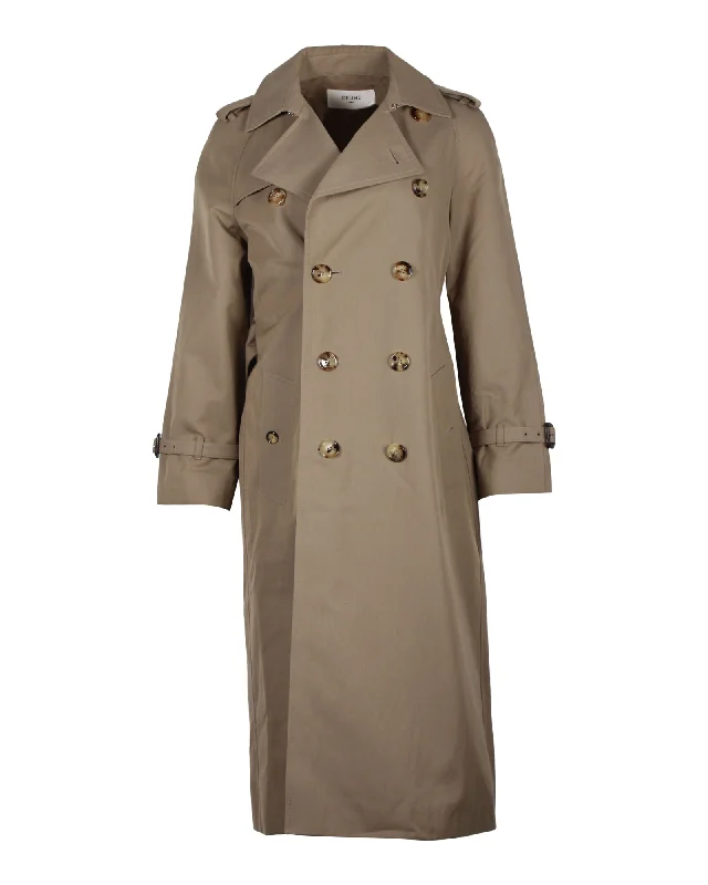 Celine Double-Breasted Trench Coat in Beige Cotton