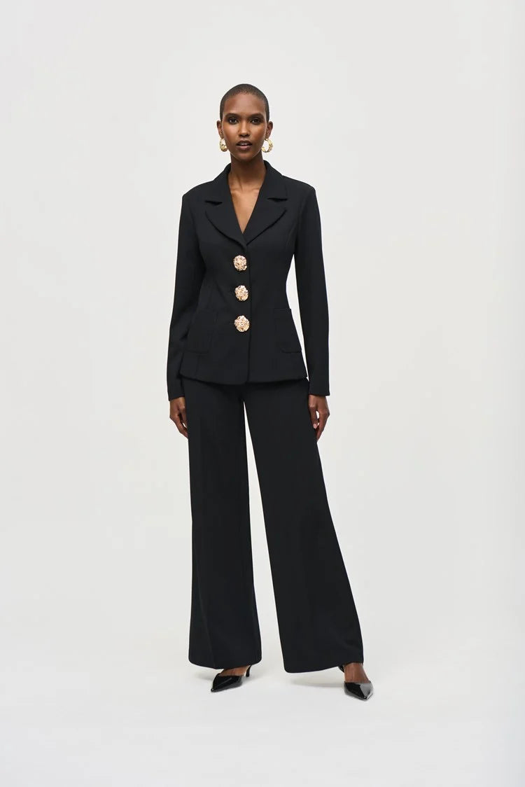 Joseph Ribkoff Black Scuba Crepe Wide-Leg Pull-On Pants