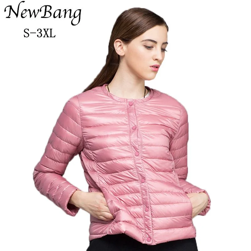 NewBang Brand Down Coat Female Ultra Light Down Jacket Women Thin Slim Windbreaker Without Collar Coat Lightweight Warm Parkas