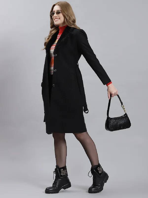 Women Black Plain Long Coat