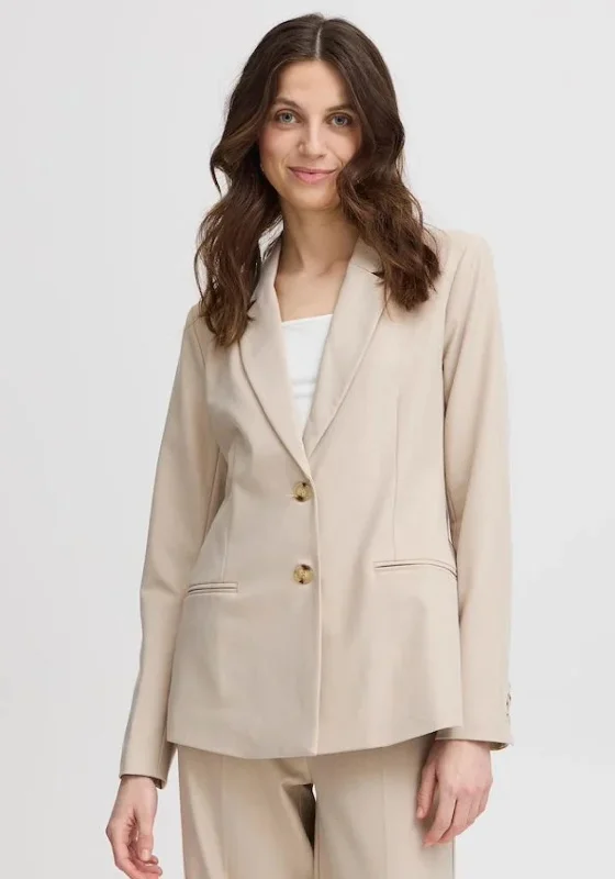 Fransa Abigail Single Breasted Blazer, Beige