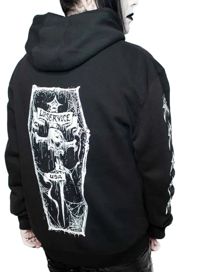 UNISEX Black/White Dagger Coffin Zip Hoodie