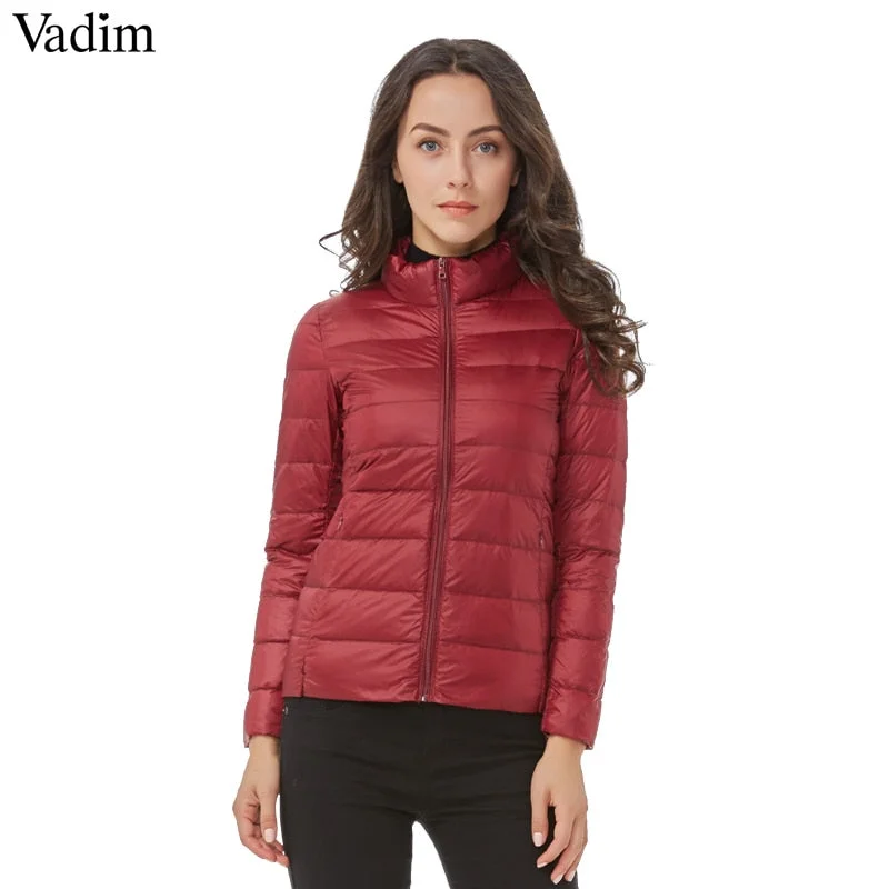 Vadim candy colors Ultra Light duck down coats basic winter jacket women Slim solid stand collar long sleeve outerwear ZC073