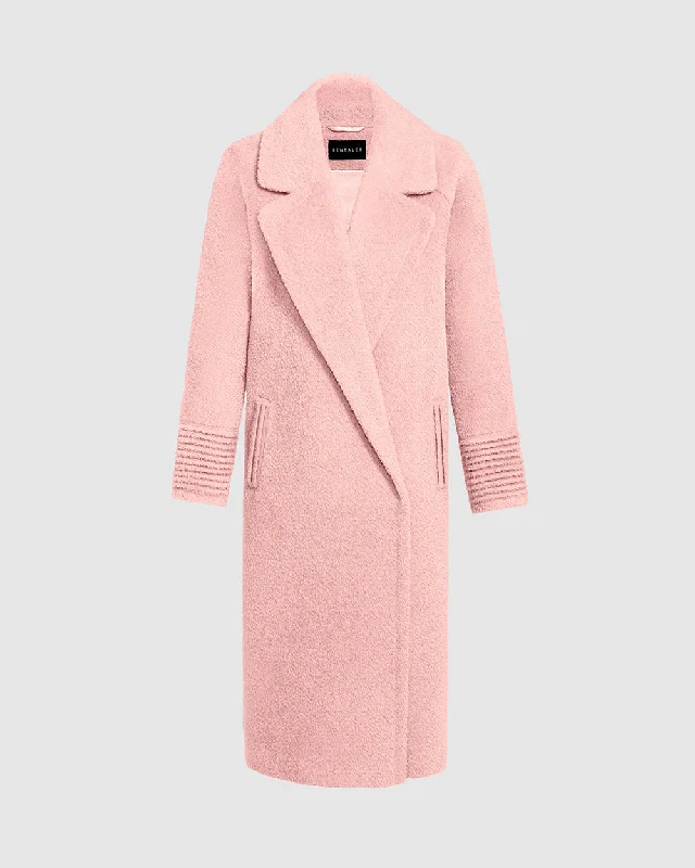 Bouclé Alpaca Long Raglan Sleeve Notched Collar Coat