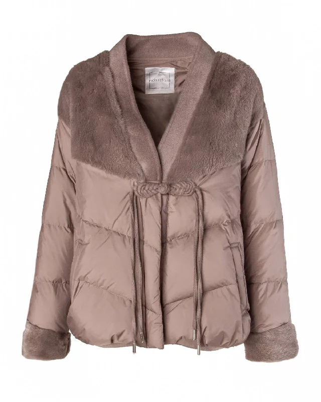 Down Jacket W/ Fur In Taupe