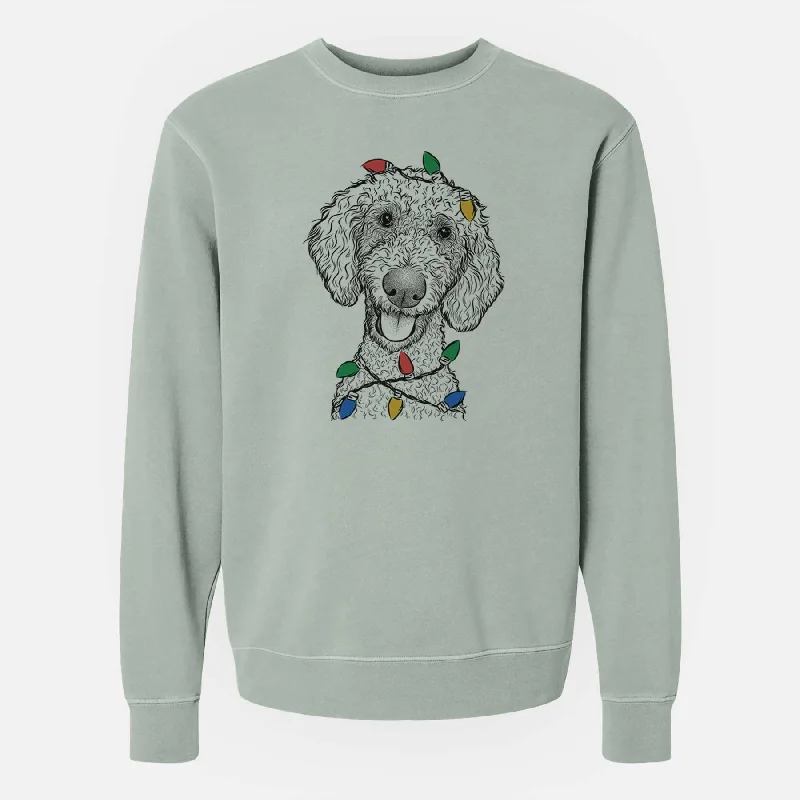 zip-up gym hoodieChristmas Lights Fenway the Goldendoodle - Unisex Pigment Dyed Crew Sweatshirt