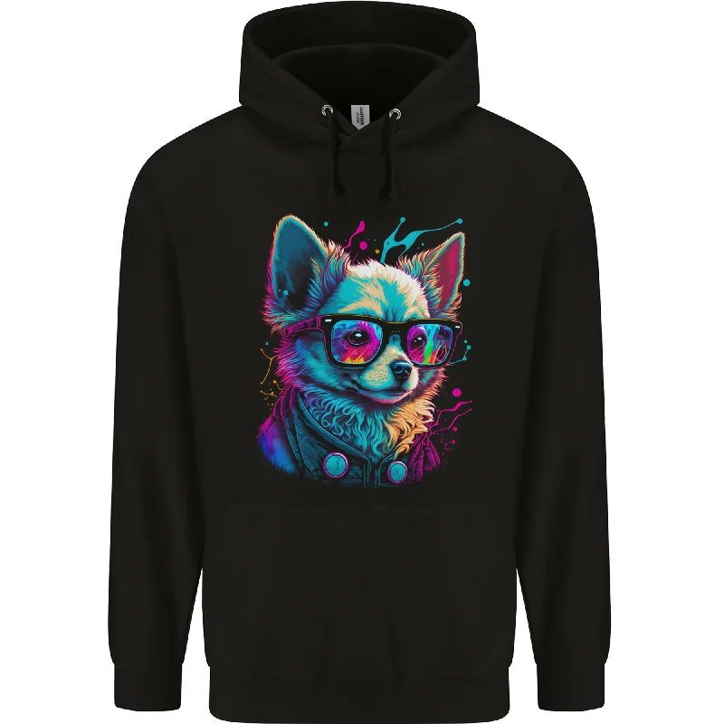 A Cute Chihuahua With Glasses Dog Mens 80% Cotton Hoodie