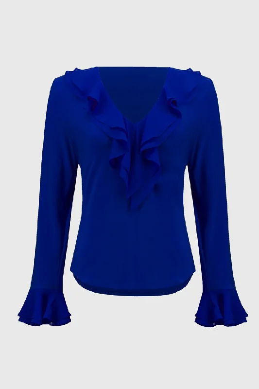 Joseph Ribkoff Royal Sapphire Silky Knit And Chiffon Fitted Top