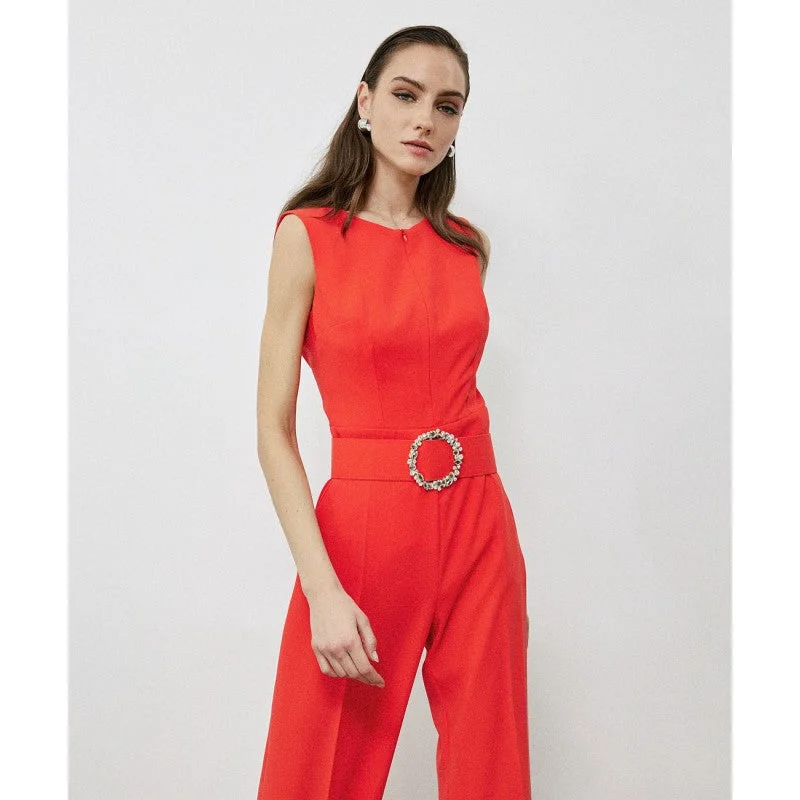 Access Orange Sleeveless Jumpsuit With Zipper At Neckline