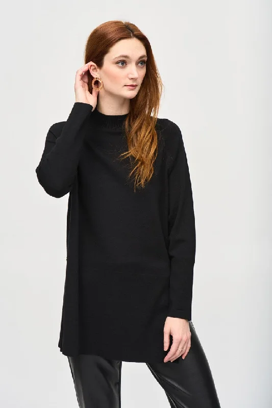 Joseph Ribkoff Black Sweater Knit Mock Neck Tunic