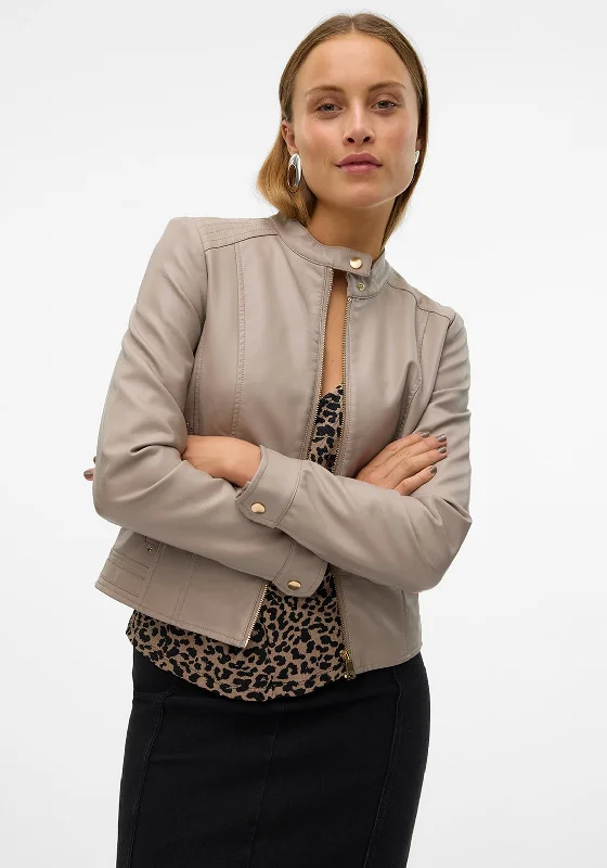 Vero Moda Favodream Faux Leather Jacket, Taupe