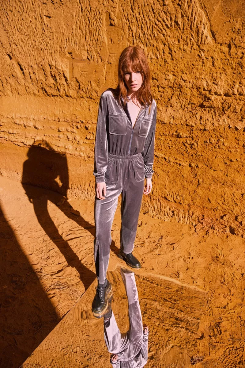 Molly Bracken Grey Velvet Jumpsuit