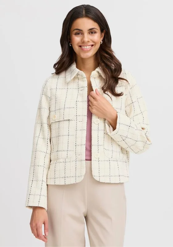 Fransa Chani Check Print Jacket, Cream Multi