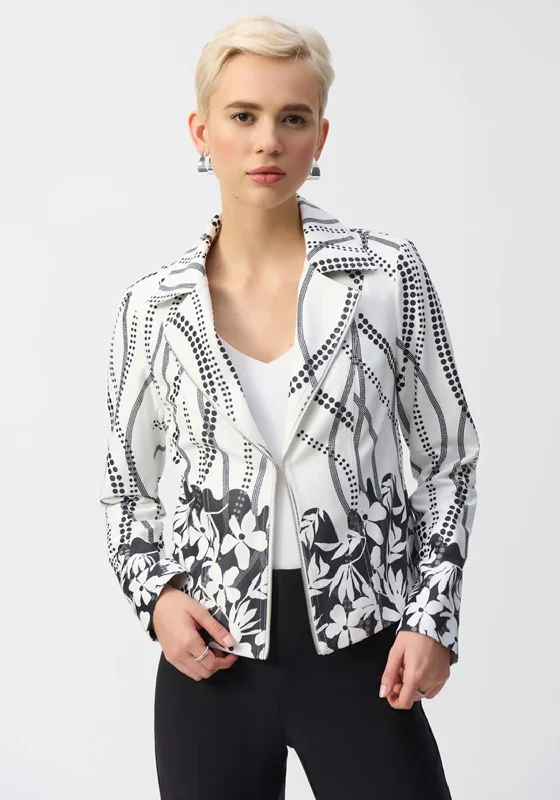 Joseph Ribkoff Faux Suede Floral Biker Jacket, White