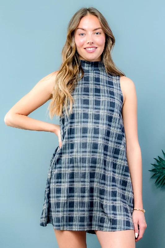 Plaid Sleeveless Tunic Mini Dress* (LD41199C)