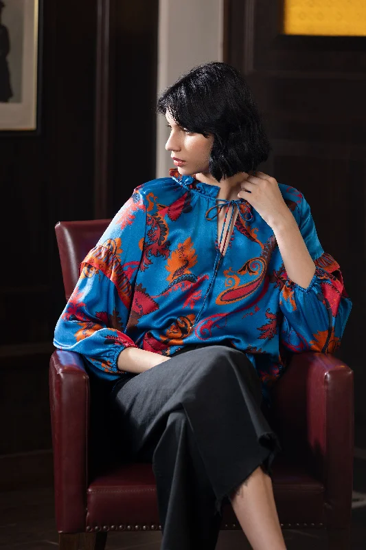 Emily Lovelock Blue Bamberg Satin Top