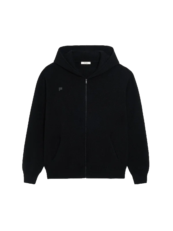 Womens Recycled Cashmere Zipped Hoodie—black