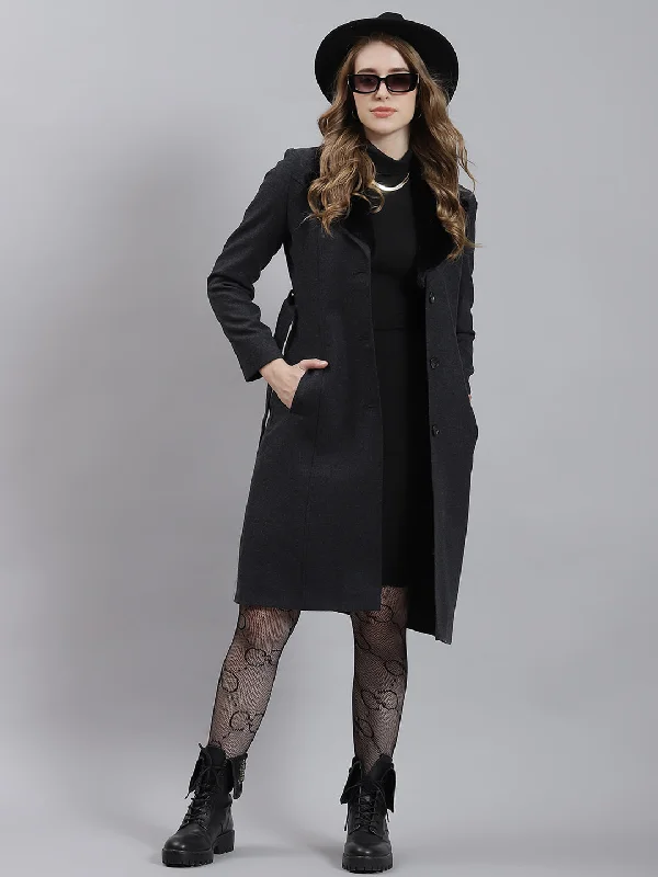 Women Grey Plain Long Coat