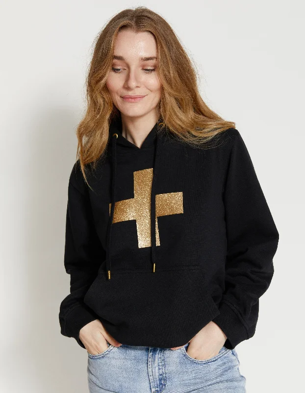 Stella + Gemma | Hoodie | Black with Gold Glitter Cross