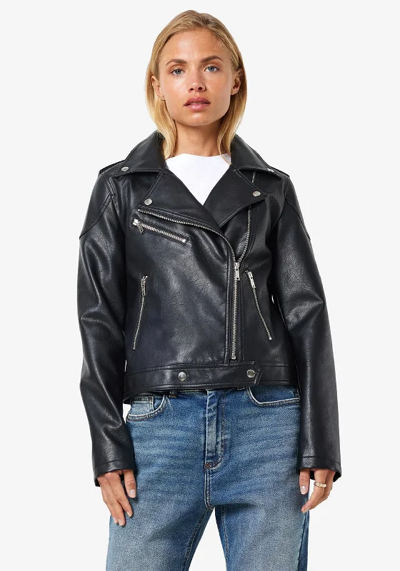 Noisy May Rollo Faux Leather Biker Jacket, Black