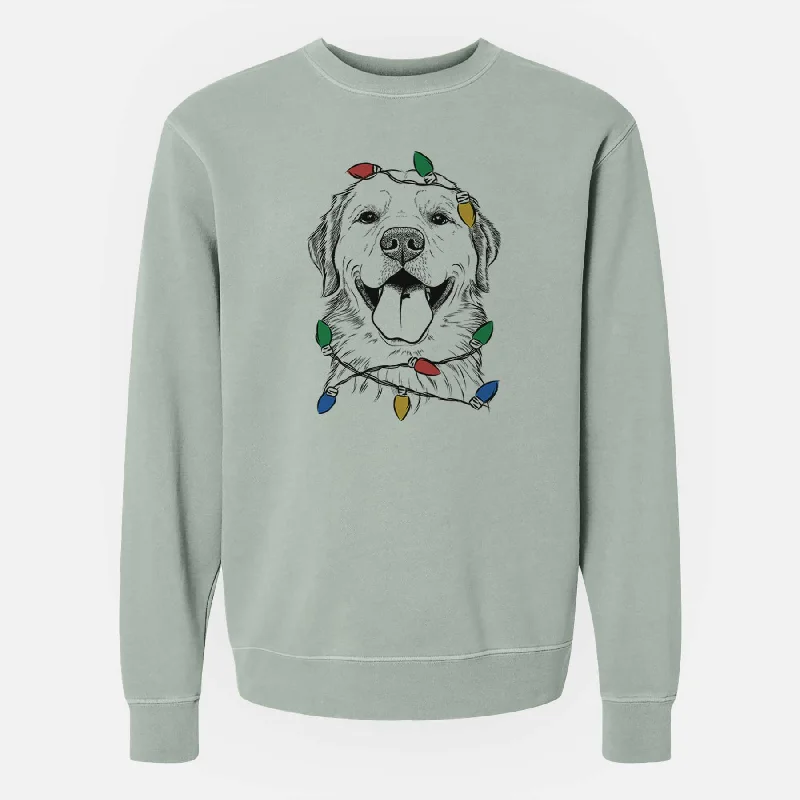 premium athletic sweatshirtChristmas Lights Bennett the Golden Retriever - Unisex Pigment Dyed Crew Sweatshirt